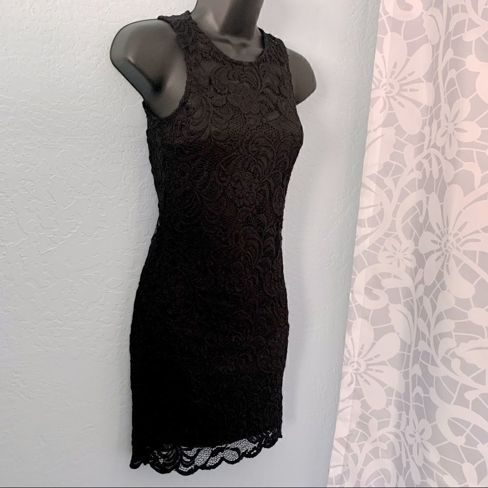 Ambiance Black Lace Overlay Midi Dress Size Small - Picture 2 of 15